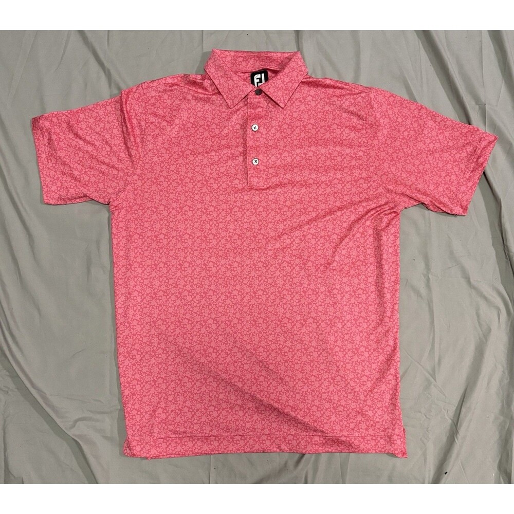 Footjoy Shirt Men Med Polo Pink Golf Floral Print Pattern All Over Performance